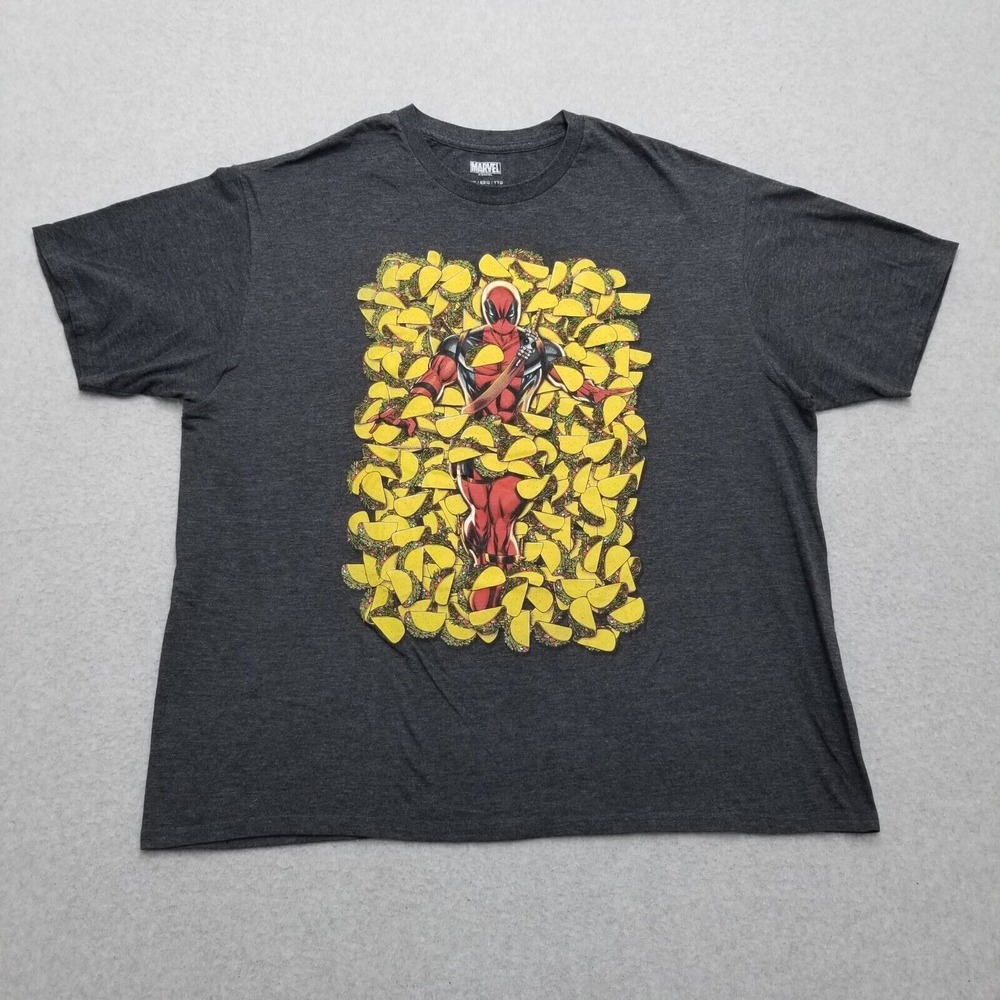 Deadpool Shirt Mens 2XL Gray Short‎ Sleeve Crew Neck Tacos Marvel